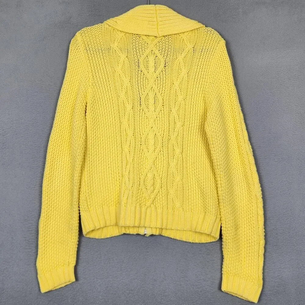 Lauren Ralph Lauren Sweater Womens Large Yellow Cotton Cable Zip Toggle Cardigan